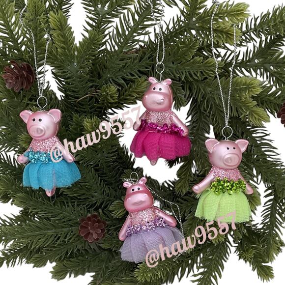8 Ballerinas Hippopotamus Pigs Ornaments Mini Tree Christmas Toe Shoes Color NEW - Picture 2 of 3